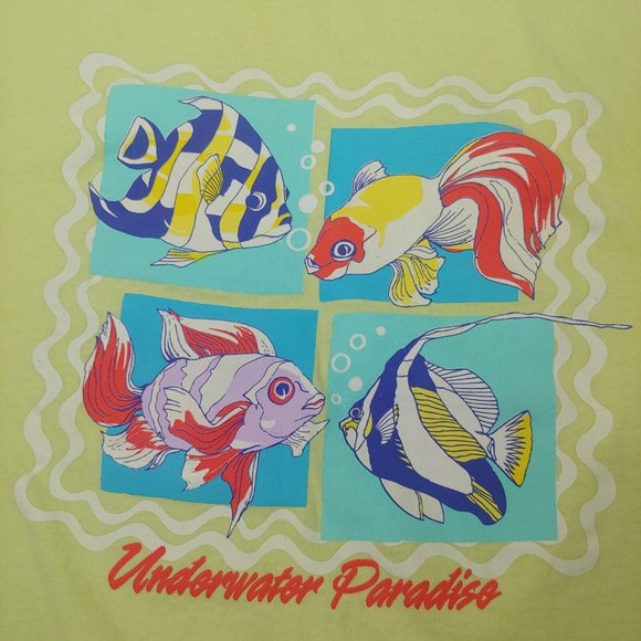 Vintage Underwater Paradise Fish Mens Medium T Shirt Green Tropical Ocean Beach - Picture 2 of 4